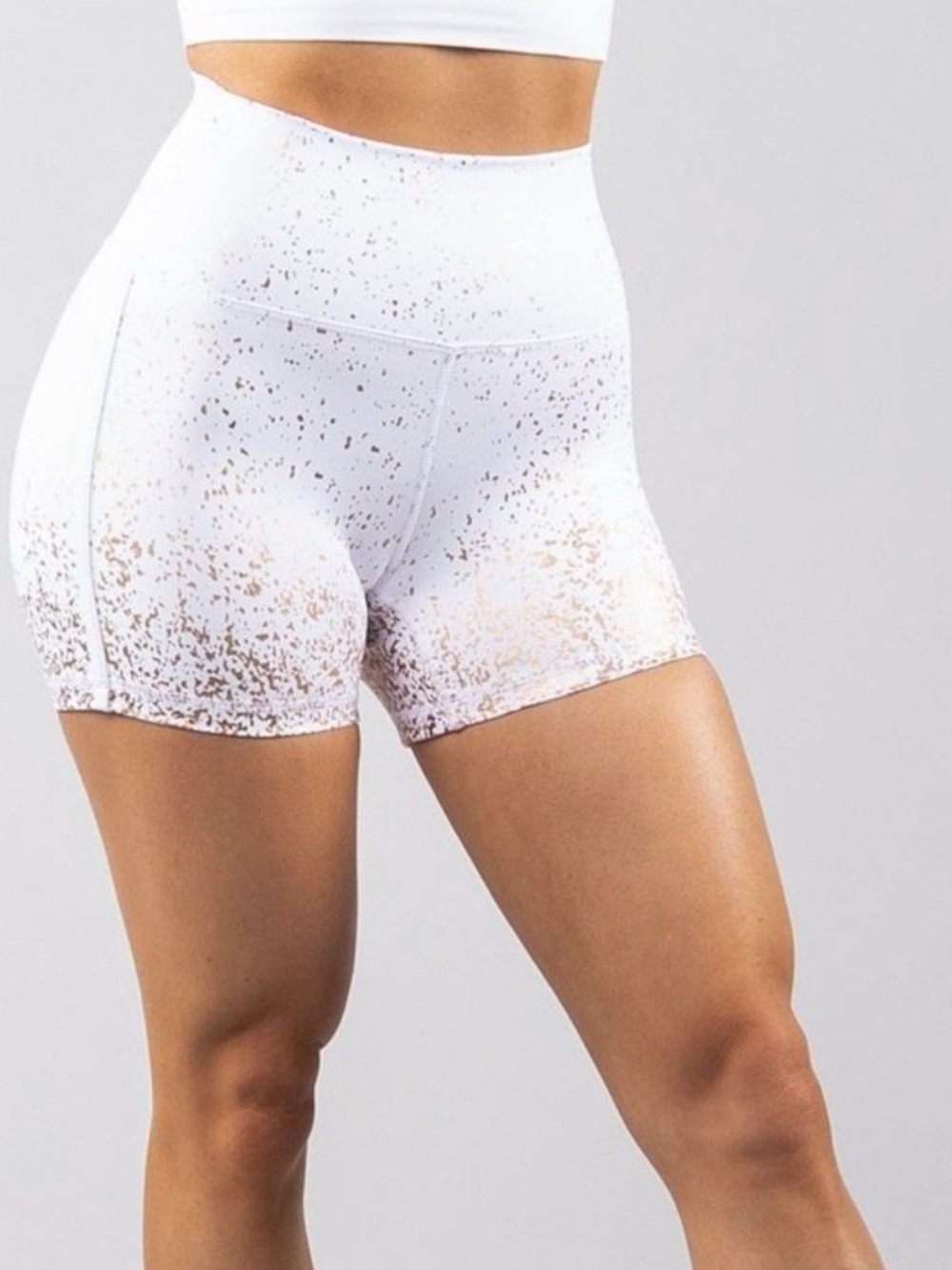 BuffBunny White Bike Shorts with Gold Speckle